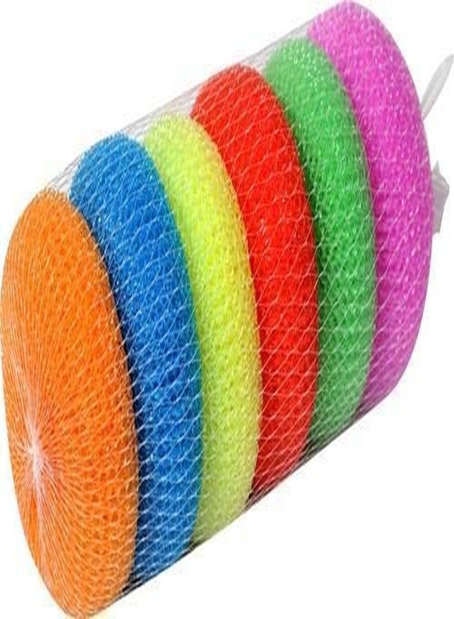 Hookcart Plastic Round Nylon Scrubbers for Teflon pots and Pans Cleans up Big Messes Safe for Non-Stick cookware, Floor, Tile Cleaning & Also for Bath, Multicolour, Pack of 6 - Image 1